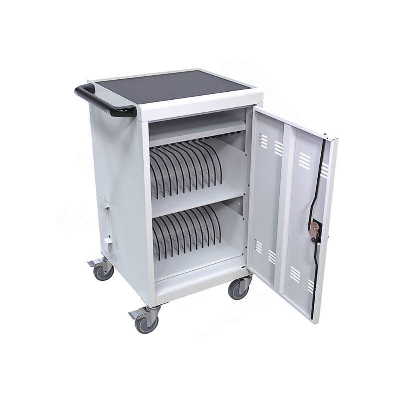 Chariot de chargement mobile et armoire pour ordinateurs portables 30 tablettes avec serrure à combinaison, Blanc antique