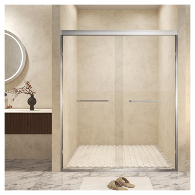 44-48" x 72" Adjustable Pivot Shower Door with Brushed Nickel Frame and Safety Film