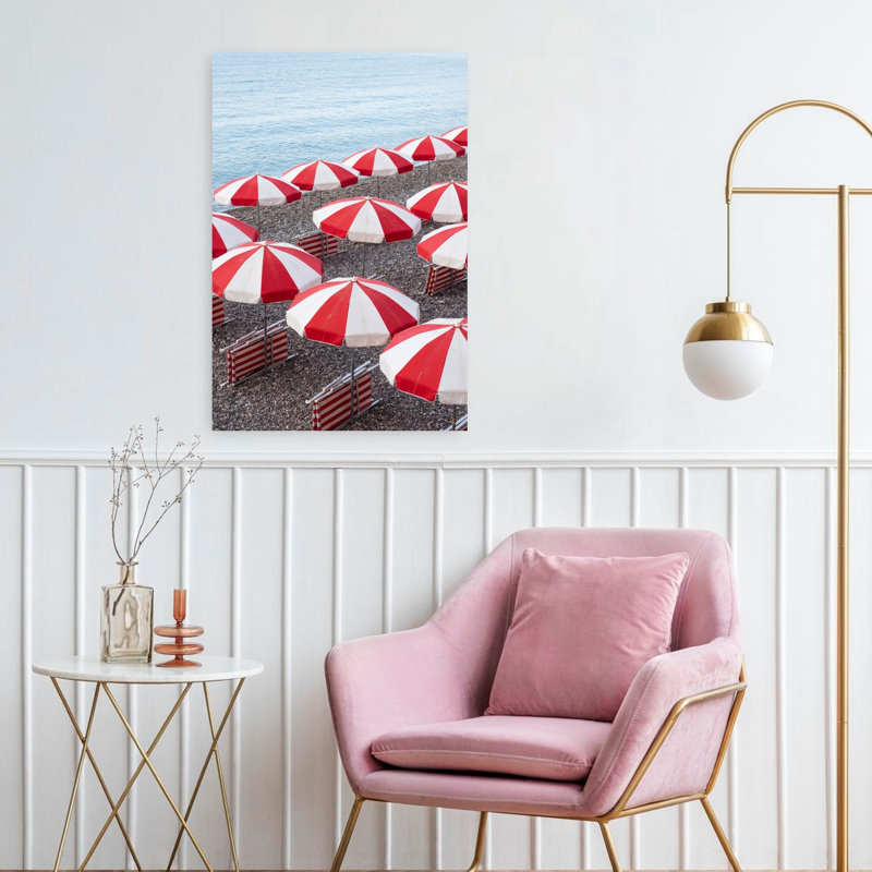 Art mural contemporain plage rayée rouge, H 24 po x l 16 po