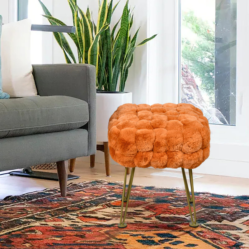 Aislee Upholstered Ottoman, Burnt Orange 100% Polyester
