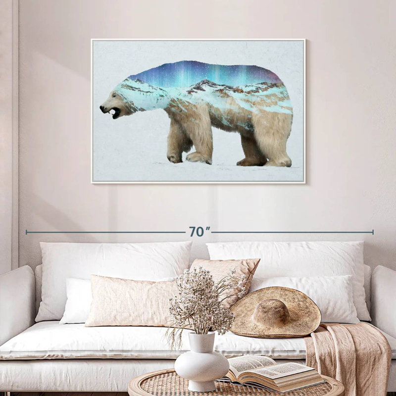 L'ours polaire arctique, Cadre flottant blanc, 43 po x 29 po