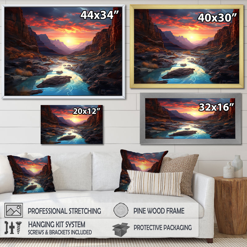 «Canyon Desert Sunset I», reproduction d'art sur toile, H 34 po x l 44 po x P 1,5 po, Brown Floater Framed