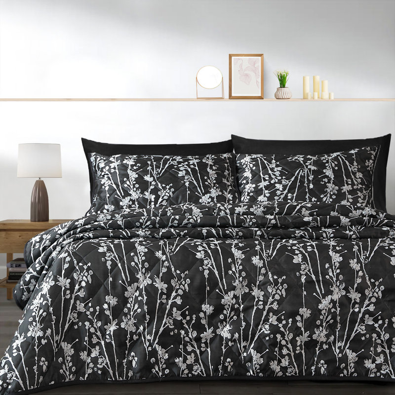 Abhipsa Luxury Jacquard Bedspread Sets, Single Bedspread - 1 Sham, Black