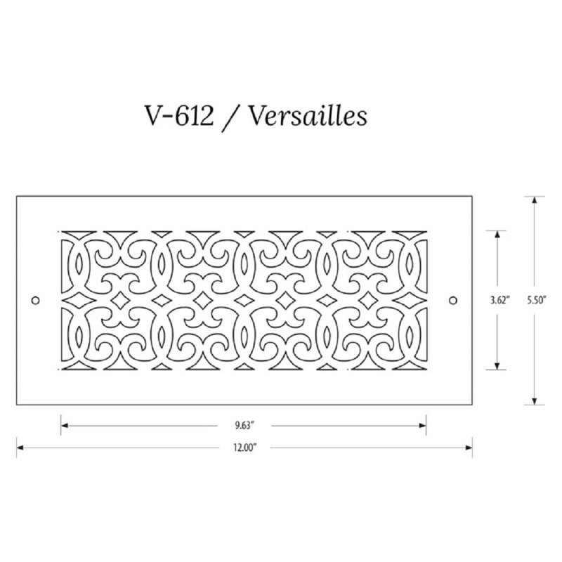 Grille d'aération Versailles avec trous de fixation et rebord, Blanc, 6 po x 12 po