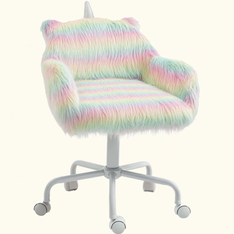 Fuzzy Unicorn Office Chair, Plush Desk Chair With Swivel Base, Whimsical & Cozy For Playroom & Office