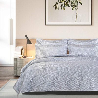 3 Pieces Quilt Set, Silk Satin Geometric Pattern Quilted Coverlet Set (1 Quilt, 2 Pillow Shams) - NTBAY