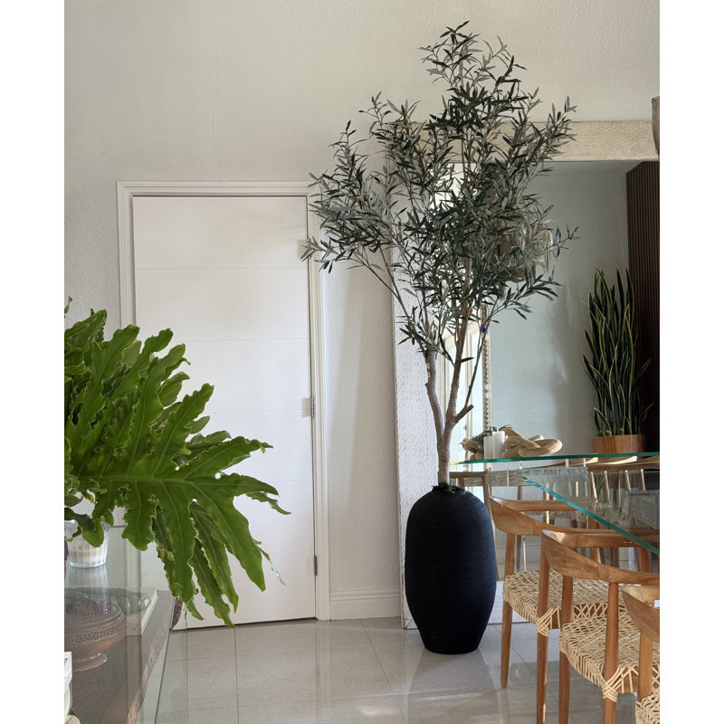 Artificial Olive Tree In White Konos Vase, Black