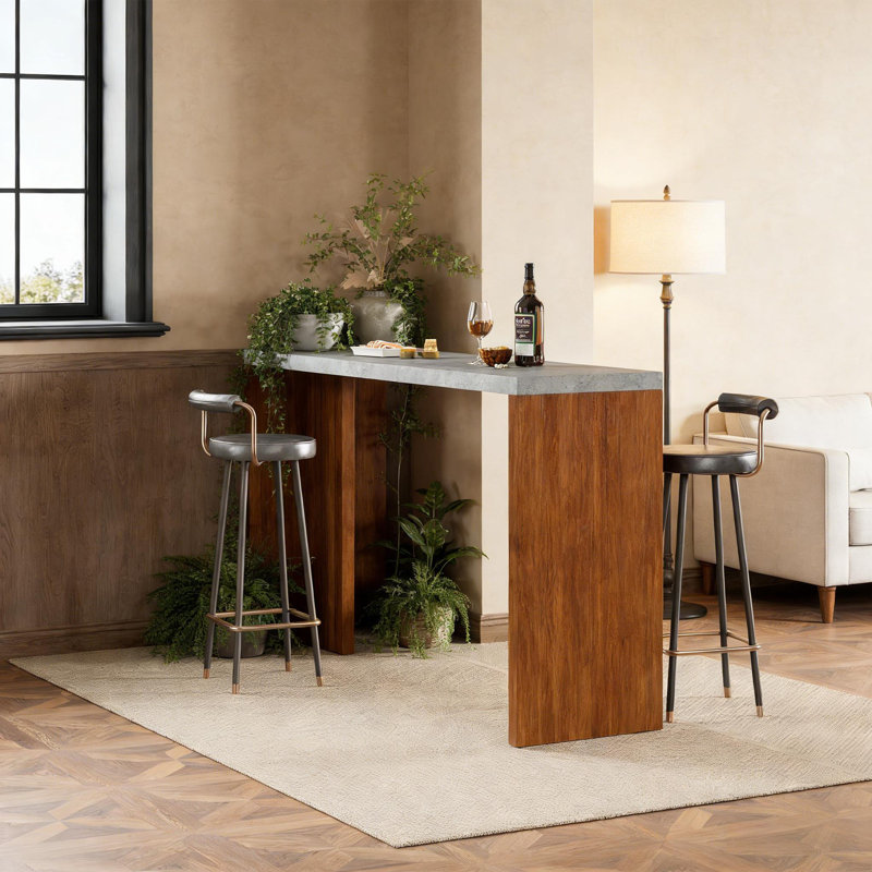 55" Long Counter Height Bar Table for 4-6 People, Kitchen, Dining Room, Balcony, Living Room, Gray/Brown