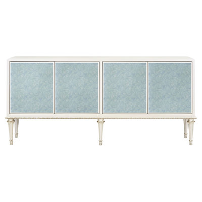 French Provincial Console Cabinet With Pearl White And Silver Shimmer Appearance Space