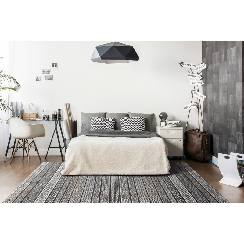 Tapis rayé gris / gris anthracite / ivoire Mitchum, Rectangle 9 pi 2 po x 12 pi 6 po