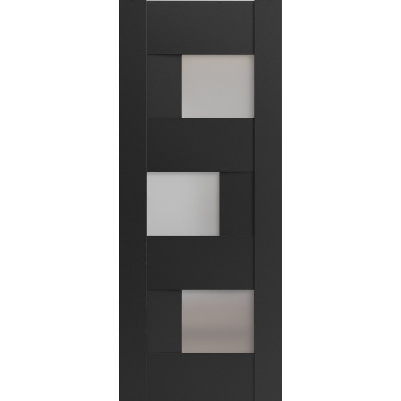 Panneau de porte de grange à dalle | Sete 6933 avec verre givré | Portes intérieures robustes avec finition, Noir mat