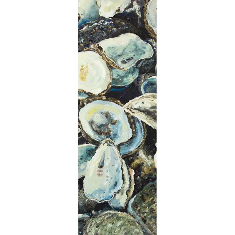 Toile marine et coquilles d'huîtres bleues | Coastal Home Decor Art