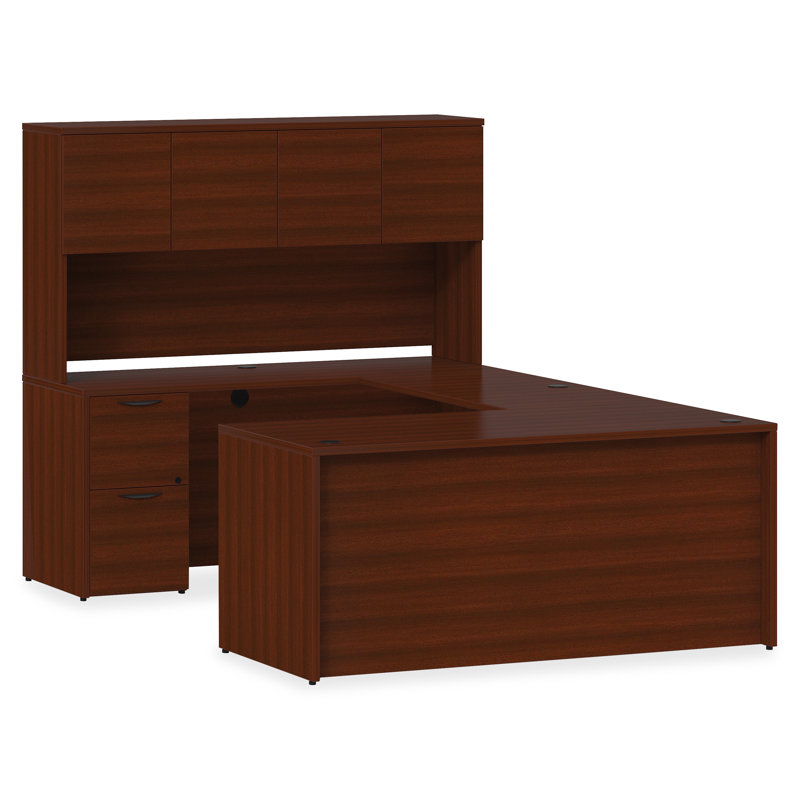 Mahogany Laminate Executive Desk with Filing Cabinets