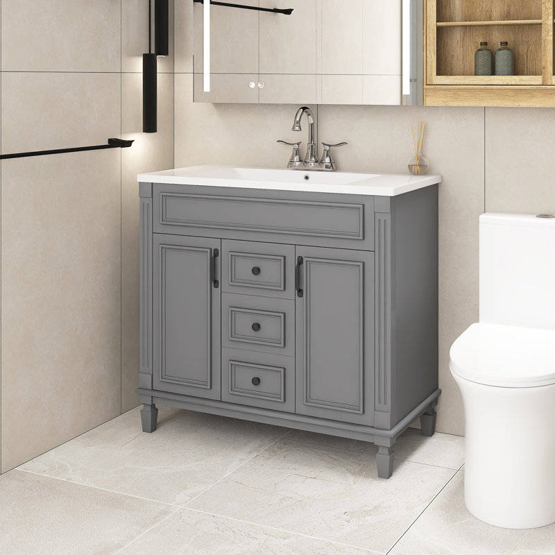 Ensemble de meuble-lavabo autoportant 36 po avec comptoir en céramique 36 po, Gris