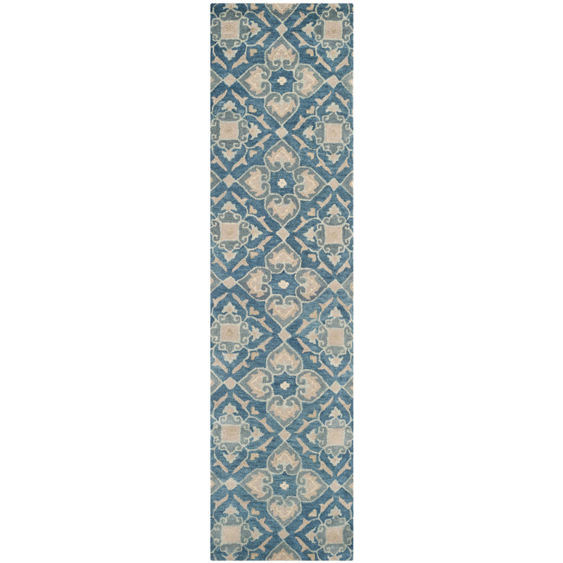Amory Hand Tufted Wool/Cotton Geometric Rug in Blue/Gray, Runner 2'3" x 9'