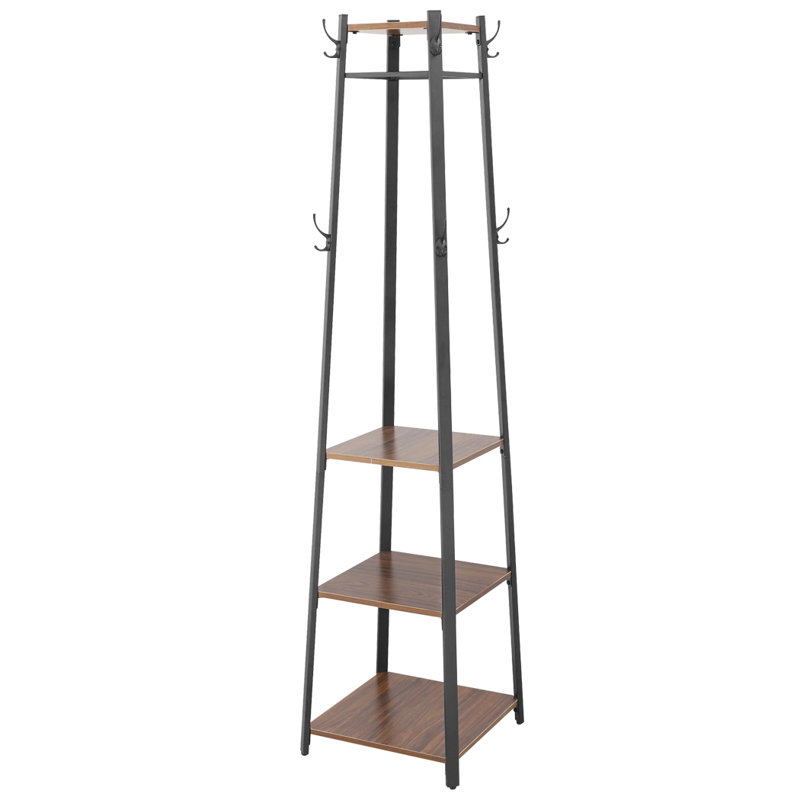 Tall 8- Hooks Freestanding Coat Rack With Storage Shelves Coat Rack Stand