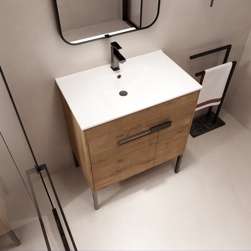 Coll 30.47'' Single Bathroom Vanity with Ceramic Top, Oak