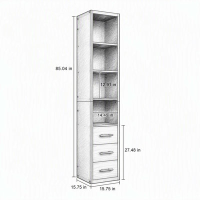 Armoire de rangement mince et autoportante avec 3 tiroirs et 4 tablettes ouvertes à 4 niveaux, armoire verticale étroite pour la cuisine, le salon, la salle de bain et le bureau
