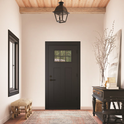 36 in. x 80 in. 6-Lite Craftsman Clear Glass Black Fiberglass Prehung Front Entry Door