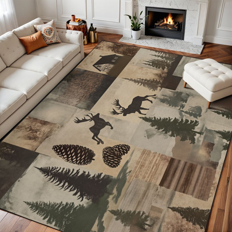 8 x 10 tapis pour chambre à coucher Ours de cerf Elk Moose Forest Wildlife, Rectangulaire 10 pi x 8 pi