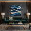 Horizontal Striped Midnight Blue Cream Blue Canvas Wall Art-1515481343