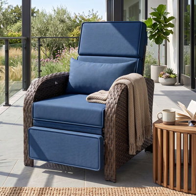 Wicker Outdoor Recliner Chair, Patio Adjustable Reclining Lounge Chair with Cushions