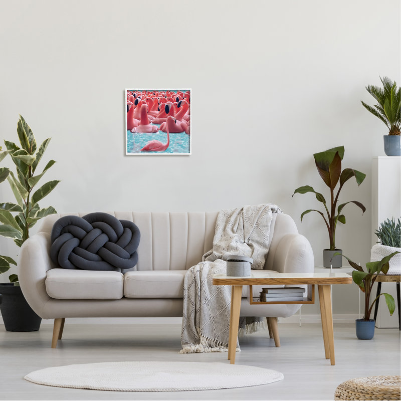 "Fun Flamingo" par Ziwei Li, H 17 po x l 17 po, Giclée encadrée blanc bord de mer
