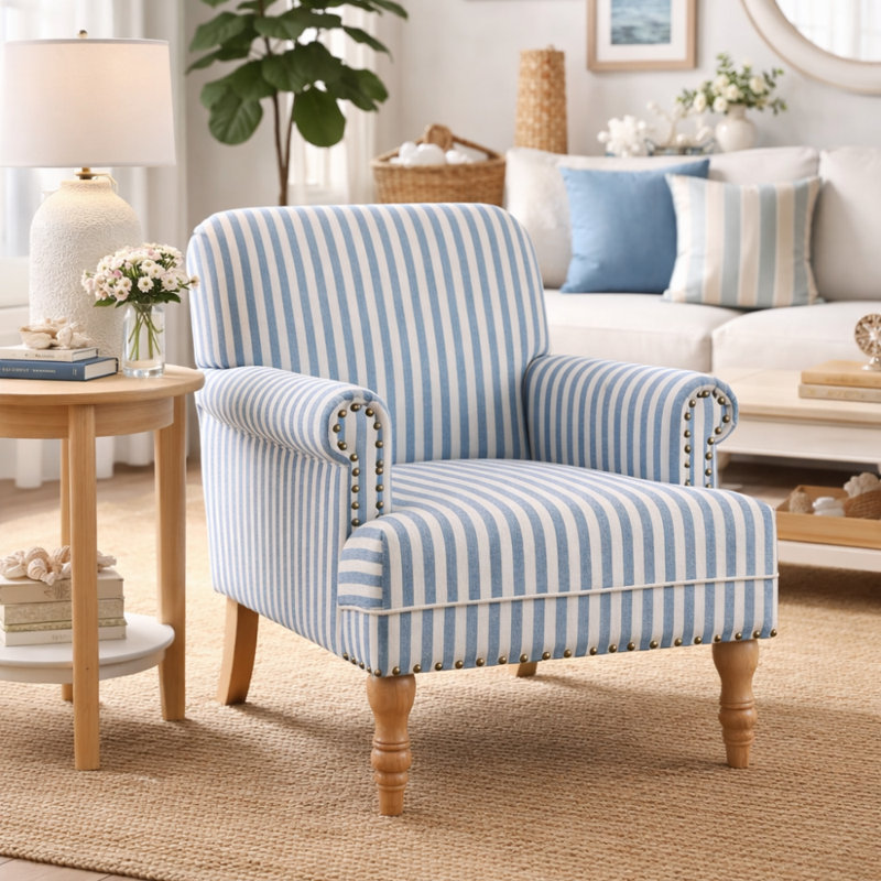 Fauteuil rembourré en bois, Bleu