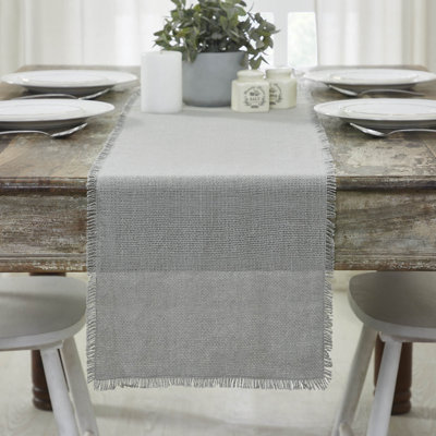 Burlap Dove Gray Runner Fringed