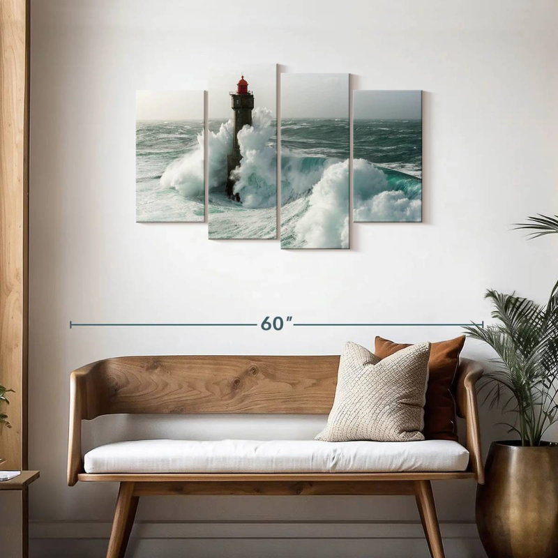 " Lighthouse In A Storm " 4 - Pieces, 27" H x 43" W x 1.25" D