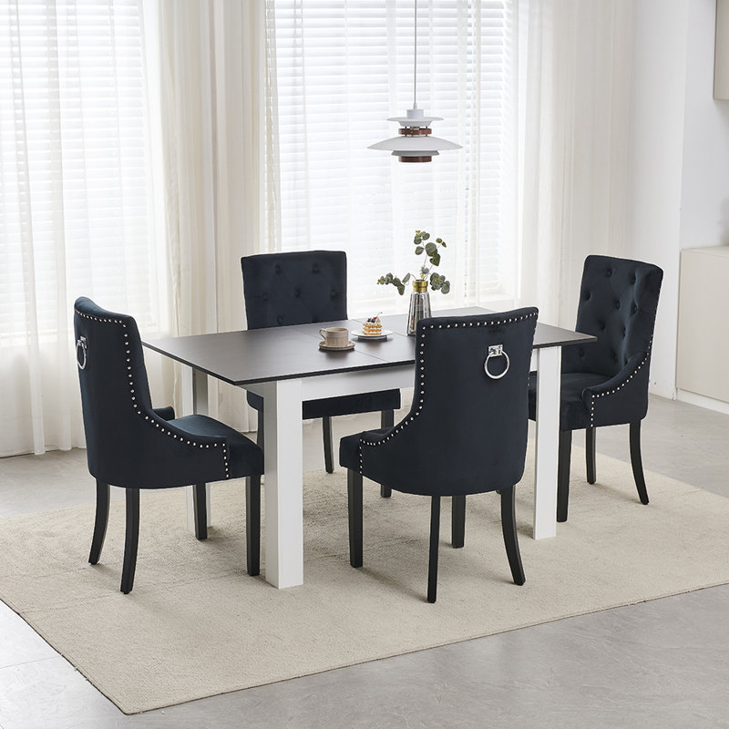 Walnut White 5-Piece Expandable Dining Table Set with 4 Upholstered Chairs, 120-150cm Extendable Table for 4-6 People, Modern Space-Saving Dining Set