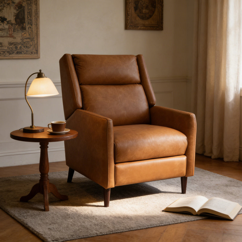Fernando High Back Push-Back Manual Recliner, Brown Faux Leather