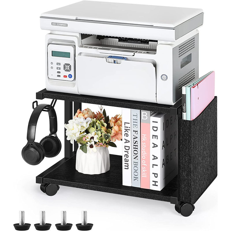 17'' W 1 Printer Stand with Wheels, Black