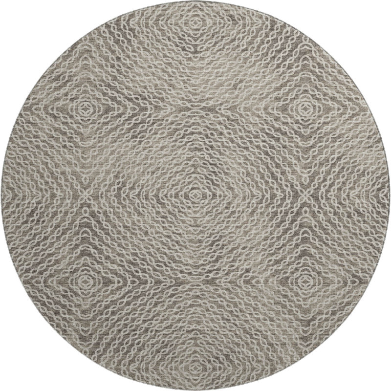 Tapis rond lavable géométrique 8 pi café et beige avec protection UV