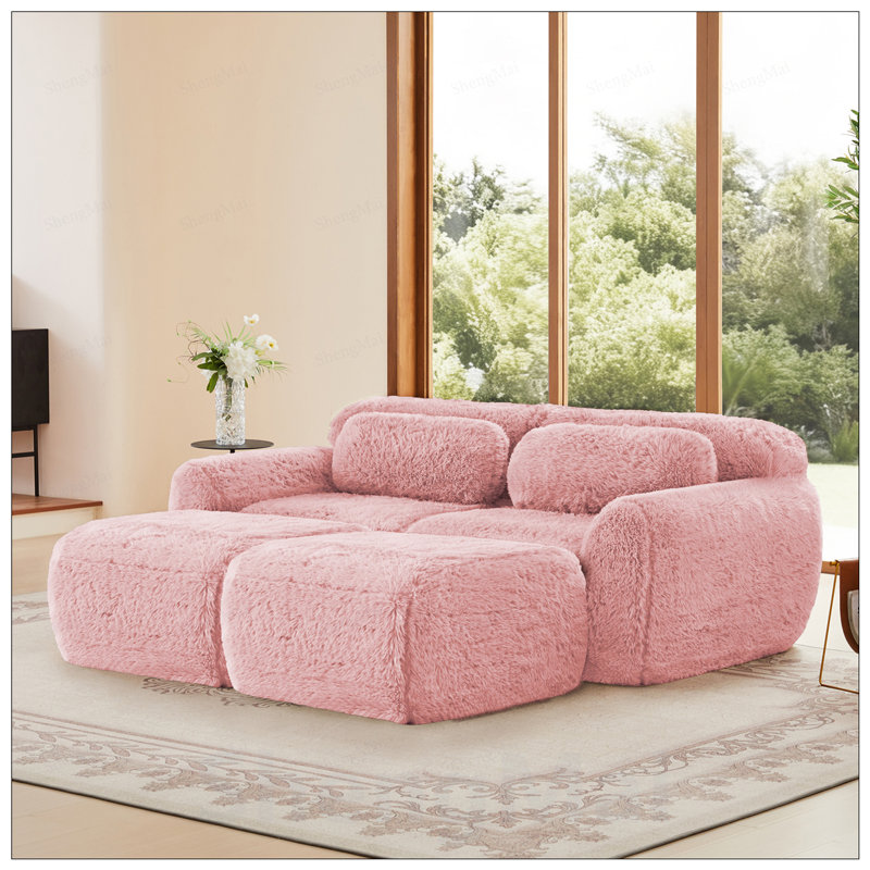 Canapé modulaire en tissu doux et moelleux avec méridienne, repose-pieds et coussins décoratifs, base antidérapante et mousse haute densité
