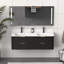 Meuble-lavabo cannelé noir 60 po avec lavabo intégré et quincaillerie dorée-129768125