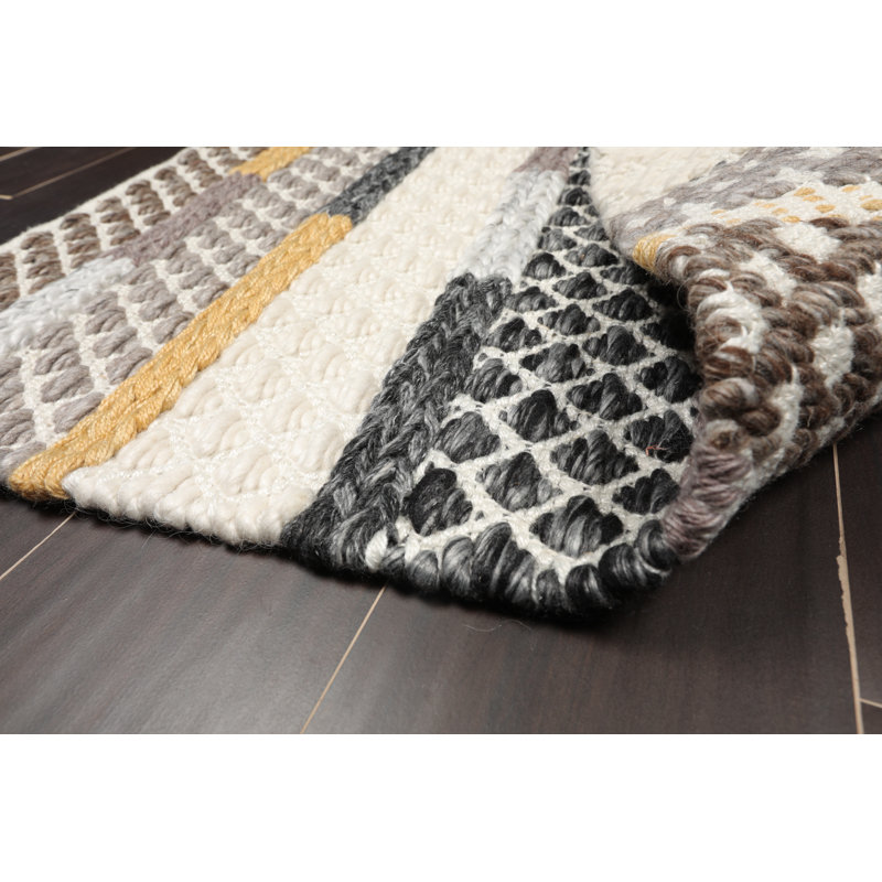 Tapis rectangulaire en polyester tressé à la main de 2 pi x 3 pi ivoire / gris / brun / noir / or