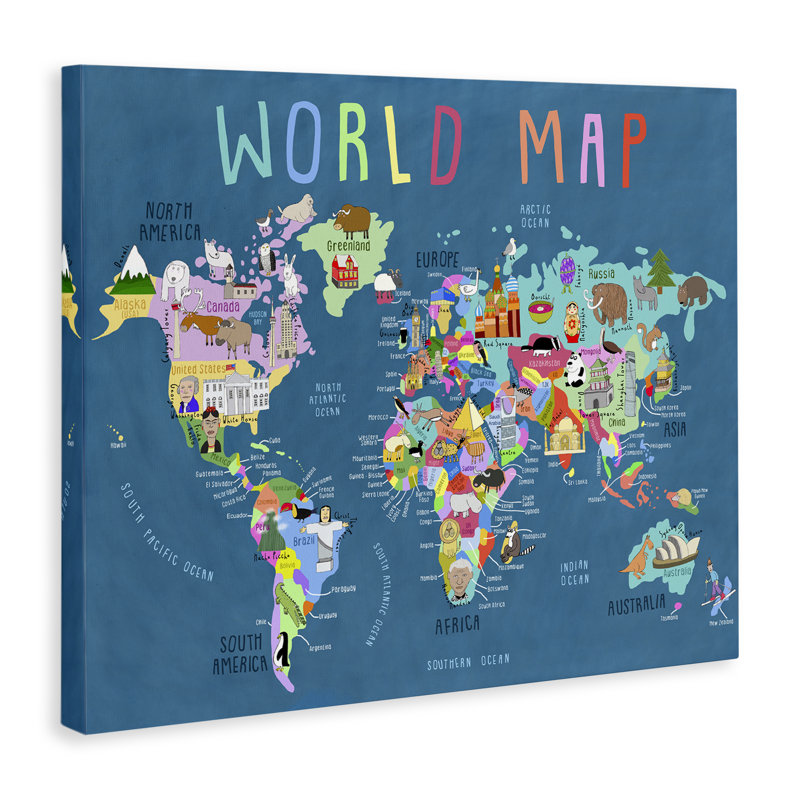 Art mural sur toile "Carte du monde avec repères" par Carla Daly, H 24 po x l 30 po