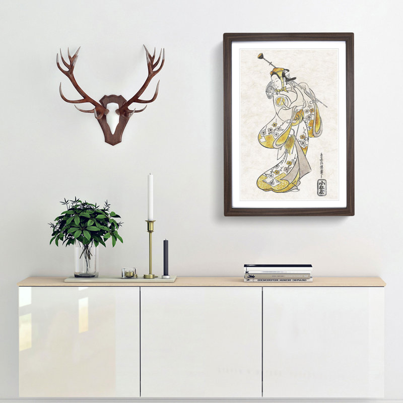 Ichikawa Monnosuke by Torii Kiyonobu - Picture Frame Painting Print, 36cm H x 27cm W x 2cm D, Walnut Framed