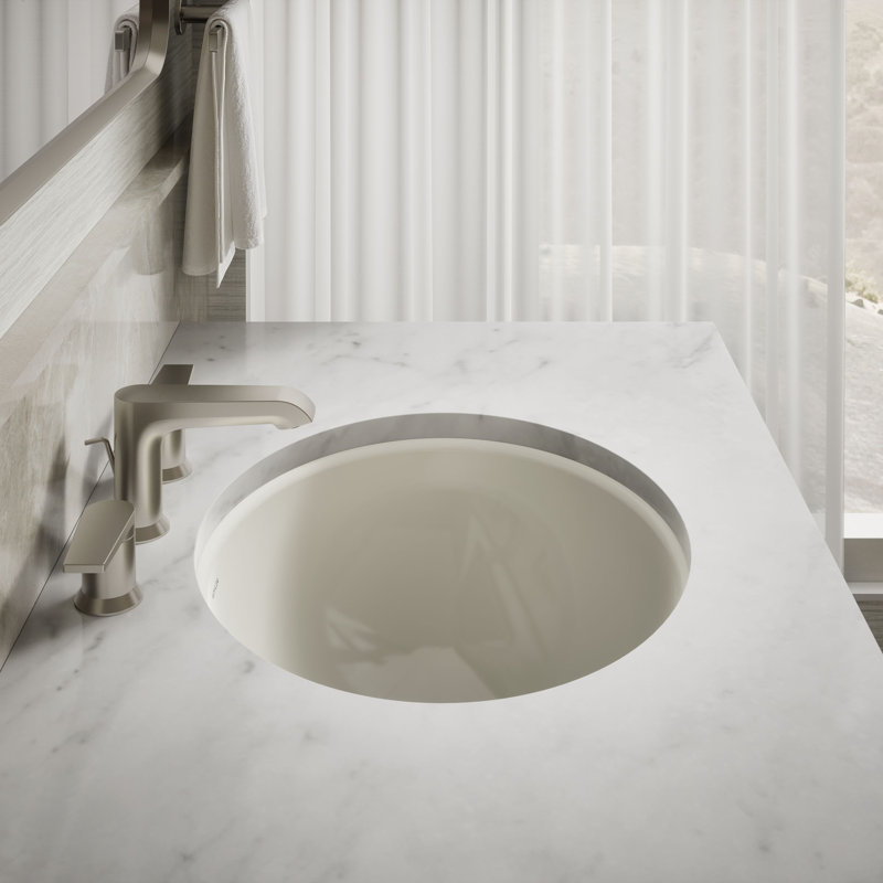 Caxton Ceramic Oval Undermount Bathroom Sink, Biscuit