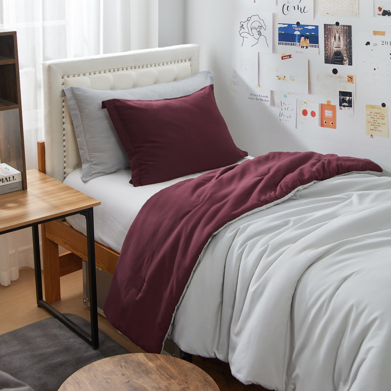 Ensemble d'édredon réversible pour lit simple TG, Gris Antarctique / vin Windsor
