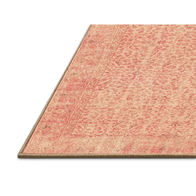 Tapis rectangulaire en laine / polyester tissé à la machine brun / rose / corail 6 pi x 9 pi
