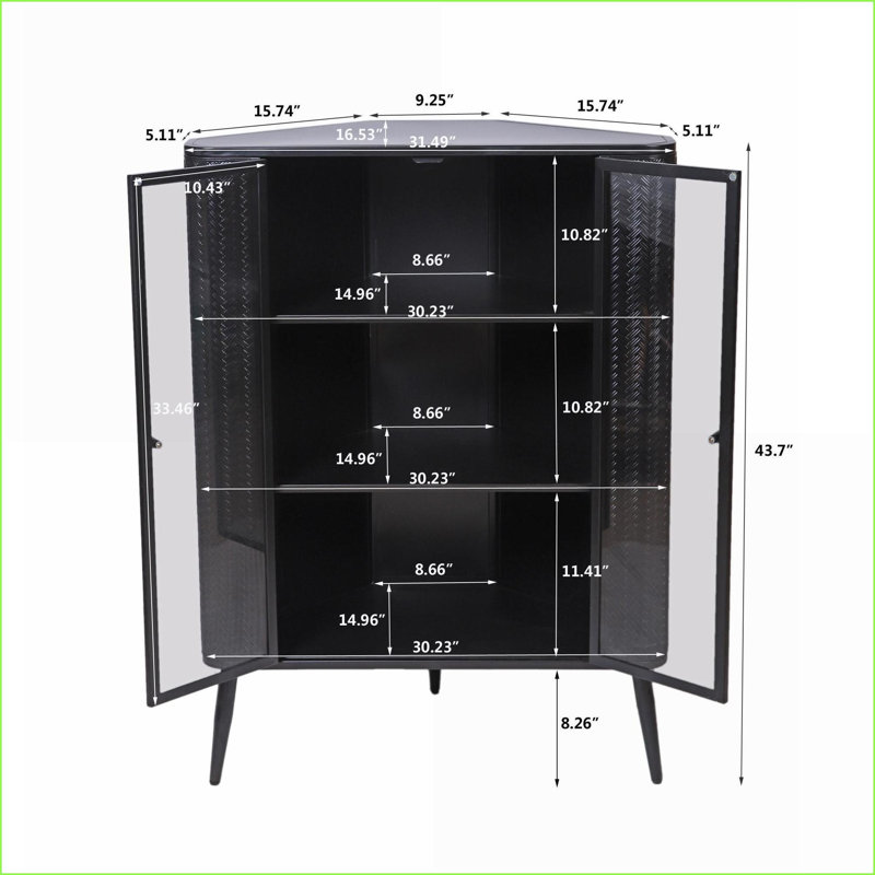 Armoires, rangement d'angle moderne à 3 niveaux avec portes en verre trempé, tablettes amovibles et amp; Structure en métal | Organisateur peu encombrant pour la salle de bain, la cuisine, la chambre à coucher | Moderne | Acier, verre trempé