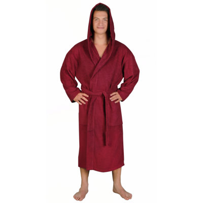 Skidmore Cotton Terry Cloth Mid-Calf Bathrobe with Pockets and Hood