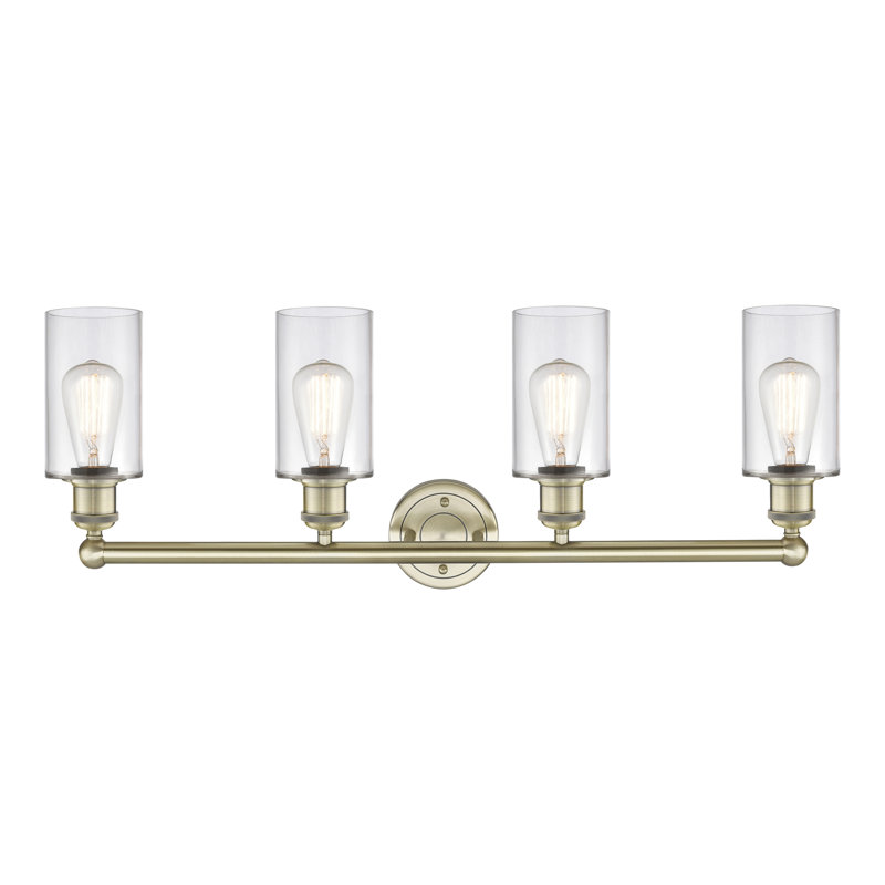 Caldello 4 - Light Dimmable Vanity Light, Clear, Antique Brass
