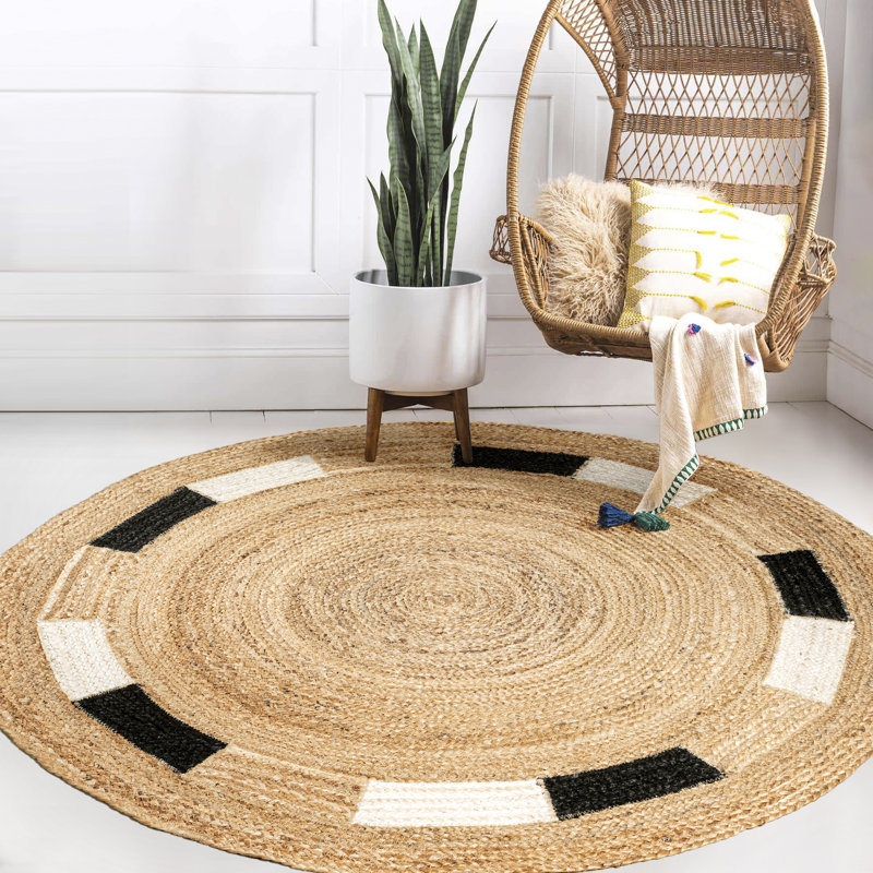 Tapis naturel / crème / noir Adwin, Rond 5 pi 1 po