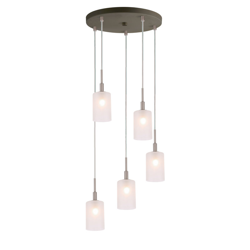 Luminaire suspendu cylindre grappe 5 lumières Herr, Nickel satiné / bronze, Halogène