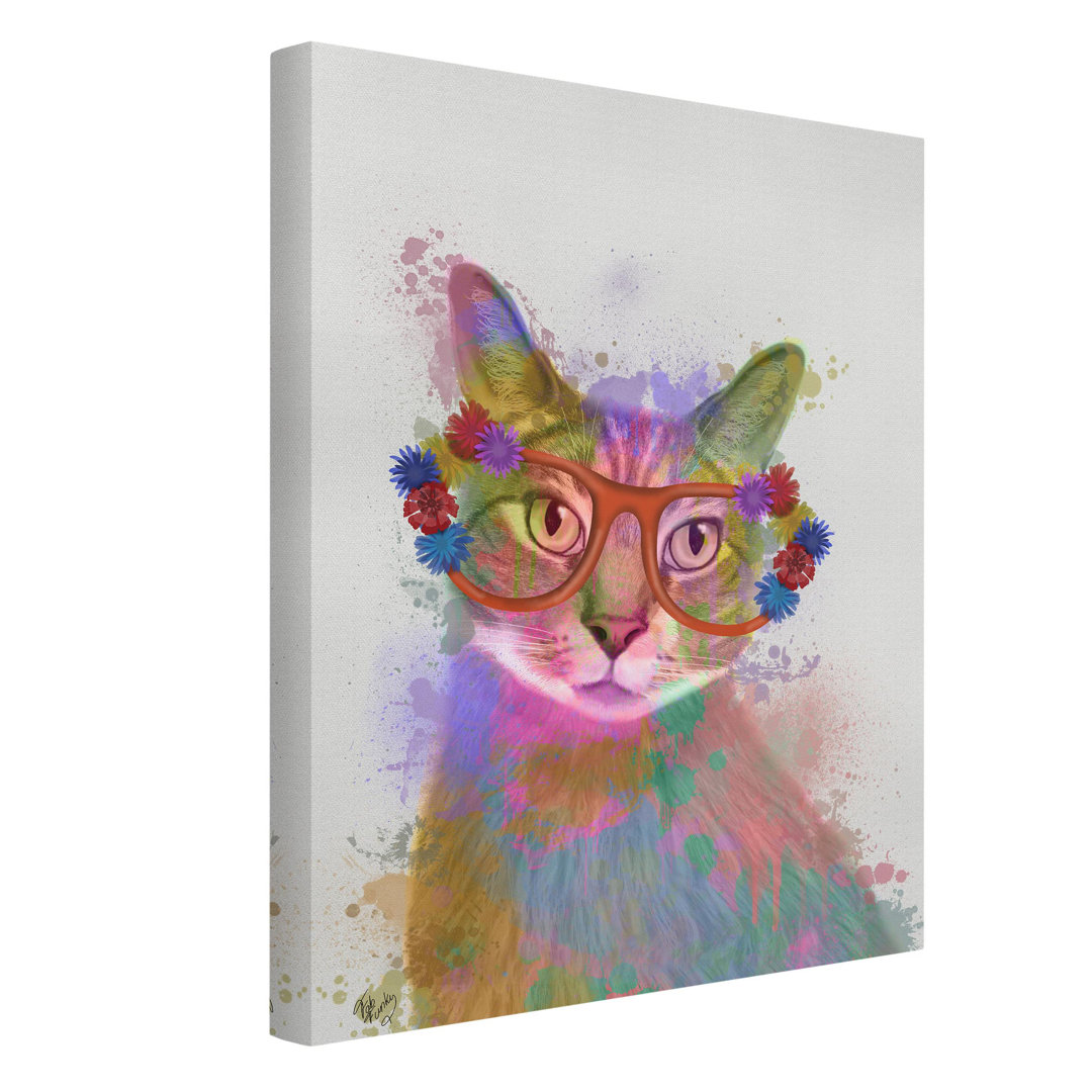 Leinwandbild Regenbogenspritzer - Katze