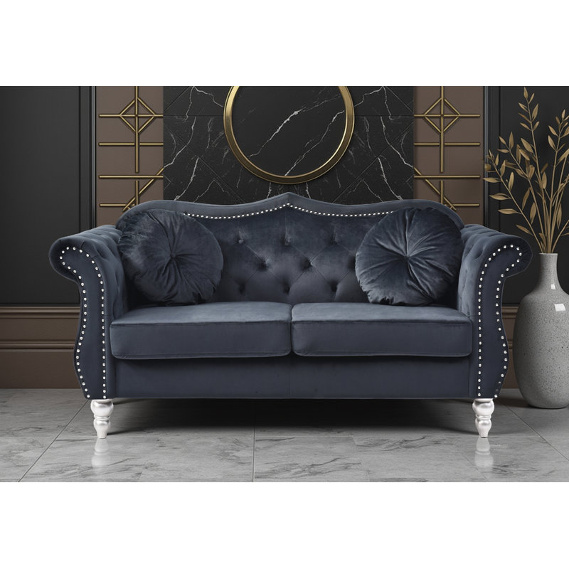 Modla  Velvet Fabric Loveseat, Black