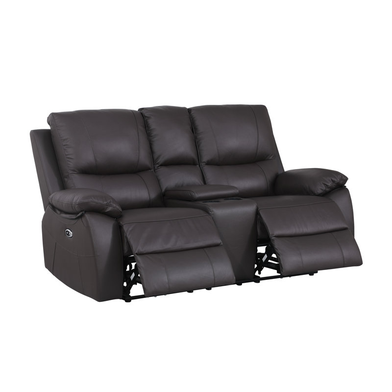 Upholstered 71.65'' Power Reclining Loveseat, Brown Genuine Leather